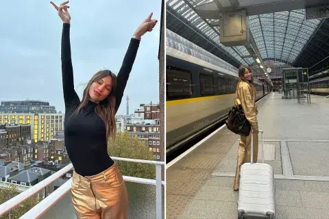 El look metalizado de Pampita para recorrer Londres