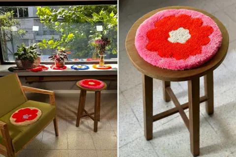 Las piezas pueden ser típicas alfombras de piso, pero también apoya-floreros, cubre-asientos, cuadros... Las piezas pueden ser típicas alfombras de piso, pero también apoya-floreros, cubre-asientos, cuadros...