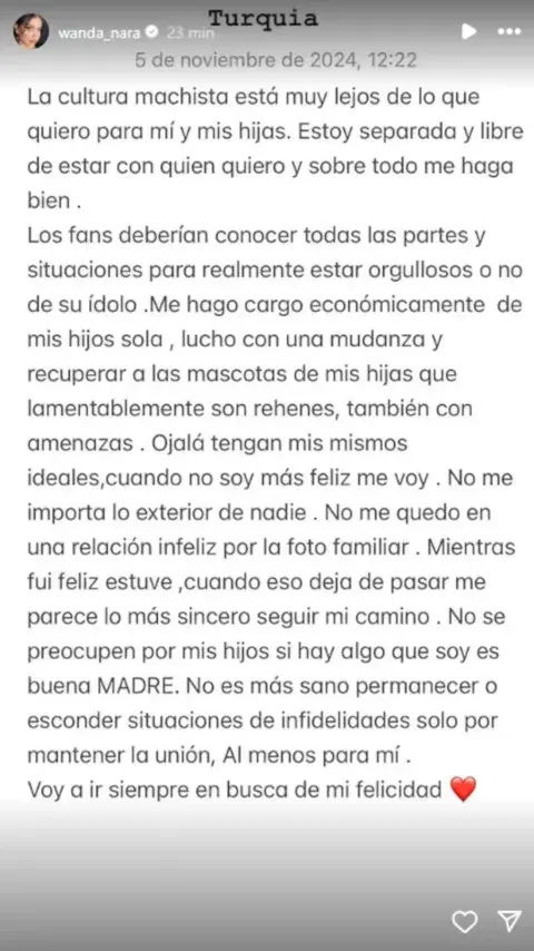 Wanda Nara en sus historias de Instagram Wanda Nara en sus historias de Instagram