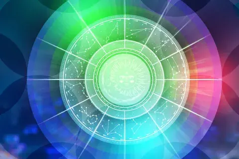 La rueda zodiacal, con los símbolos de los 12 signos astrales y colores. La rueda zodiacal, con los símbolos de los 12 signos astrales y colores.