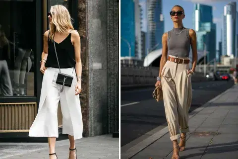 Los pantalones en todas sus versiones: capri o a la cintura y con pinzas Los pantalones en todas sus versiones: capri o a la cintura y con pinzas