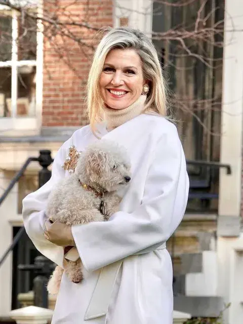 El equipo que eligió la reina de los Países Bajos era en tonos beige y blanco y estaba compuesto por un suéter tejido de cuello alto con un pantalón palazzo en el mismo tono El equipo que eligió la reina de los Países Bajos era en tonos beige y blanco y estaba compuesto por un suéter tejido de cuello alto con un pantalón palazzo en el mismo tono