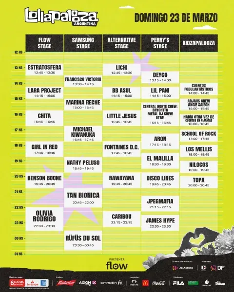 Line up por día y horario del festival Lollapalooza Argentina 2025. Line up por día y horario del festival Lollapalooza Argentina 2025.