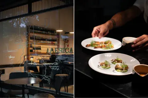Fachada de Baja América y un par de platos. Fachada de Baja América y un par de platos.