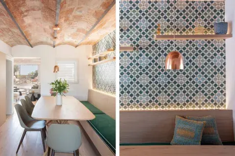 La mesada de Corian tiene bacha con grifería en acero inoxidable. La mesada de Corian tiene bacha con grifería en acero inoxidable.
