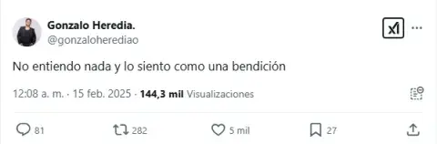 Captura dEl tweet de Gonzalo Heredia sobre el escándalo de $Libra. Captura dEl tweet de Gonzalo Heredia sobre el escándalo de $Libra.