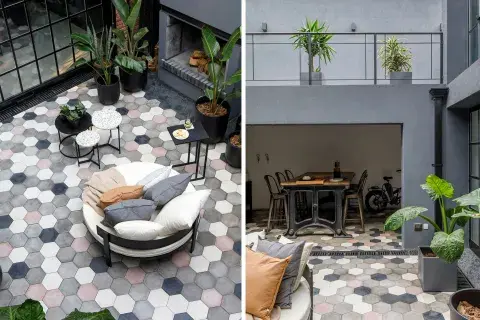 Nicolás, que dirigió la obra, también estuvo atento a detalles exclusivos como los pisos calcáreos hexagonales que mandó a fabricar a pedido. Nicolás, que dirigió la obra, también estuvo atento a detalles exclusivos como los pisos calcáreos hexagonales que mandó a fabricar a pedido.