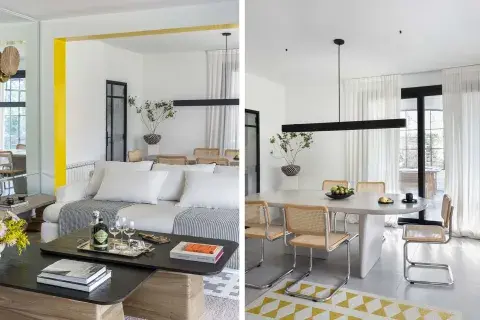 Los dos materiales: piso de cemento alisado en esta casa reformada por Mazzinghi-Sánchez y ambientada por el estudio Melazza, autoras de la mesa hecha de microcemento. Los dos materiales: piso de cemento alisado en esta casa reformada por Mazzinghi-Sánchez y ambientada por el estudio Melazza, autoras de la mesa hecha de microcemento.