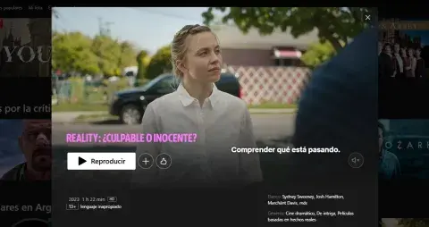 Captura de Netflix, con la película Reality disponible. Captura de Netflix, con la película Reality disponible.