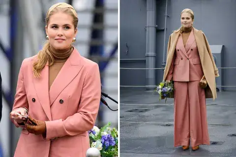 La heredera de Países Bajos apostó por un traje color rosa salmón con una polera de jersey en tono camel que sumó por debajo La heredera de Países Bajos apostó por un traje color rosa salmón con una polera de jersey en tono camel que sumó por debajo