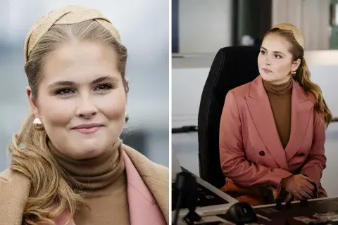 La heredera de Países Bajos apostó por un traje color rosa salmón con una polera de jersey en tono camel que sumó por debajo La heredera de Países Bajos apostó por un traje color rosa salmón con una polera de jersey en tono camel que sumó por debajo