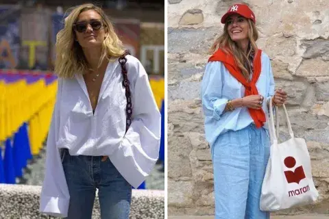 Las camisas pueden ser de jean o con mangas abullonadas bien grandes también Las camisas pueden ser de jean o con mangas abullonadas bien grandes también