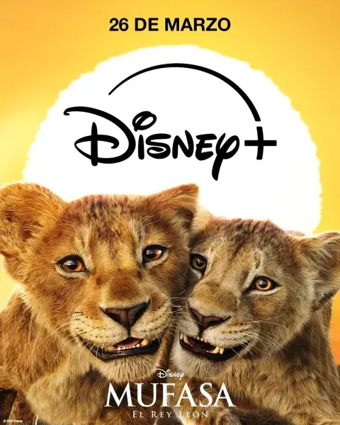 Póster de Mufasa: El Rey León en Disney+. Póster de Mufasa: El Rey León en Disney+.