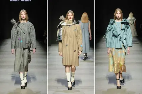 Sergey Sysoev sumó volumen con un textil tipo matelasseado pero con canelones en lugar de cuadrados. Sergey Sysoev sumó volumen con un textil tipo matelasseado pero con canelones en lugar de cuadrados.