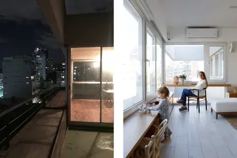 El sector de home office y playroom: en apenas unos metros, todos tienen su propio lugar, con mobiliario enchapado en roble con terminación de laca poliuretánica (Octava Arquitectura).