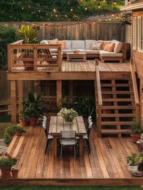 Una manera de aprovechar el espacio: una terraza en altura confeccionada con maderas.