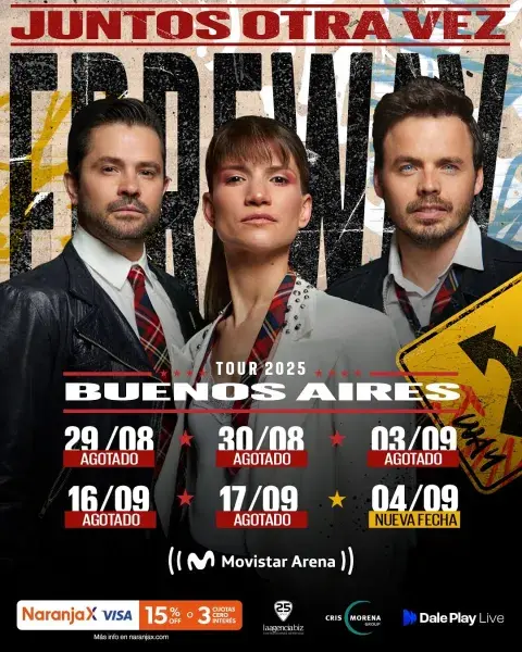 Banner Erreway agotó cinco Movistar Arena y anuncia nueva fecha. Banner Erreway agotó cinco Movistar Arena y anuncia nueva fecha.