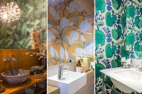 A la izquierda, wallpaper de Sofía Willemoës.En el centro, motivo ‘Magnolia’ de Mentha Wallpapers. A la derecha, un diseño del austro-sueco Josef Frank.