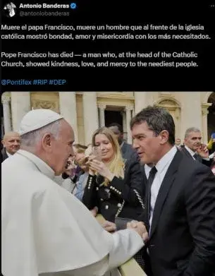 Antonio Banderas fue otro de los famosos que recordó a papa Francisco