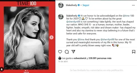 Blake Lively agradeció su reconocimiento por ser una de las 100 personas más influyentes de 2025 Blake Lively agradeció su reconocimiento por ser una de las 100 personas más influyentes de 2025