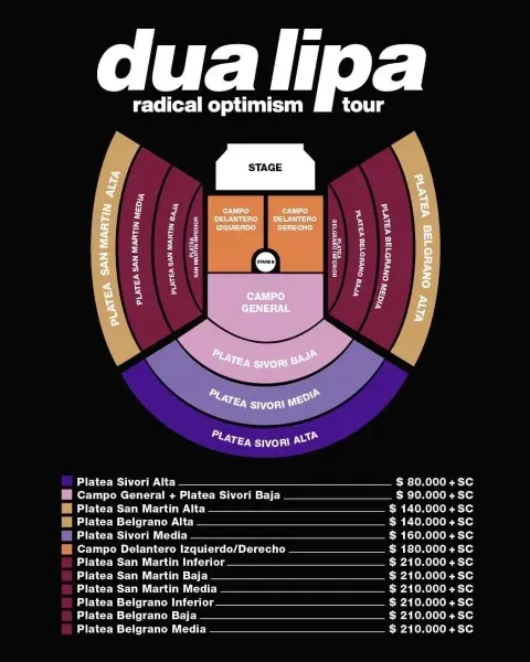 Los precios para el show de Dua Lipa en River Plate.