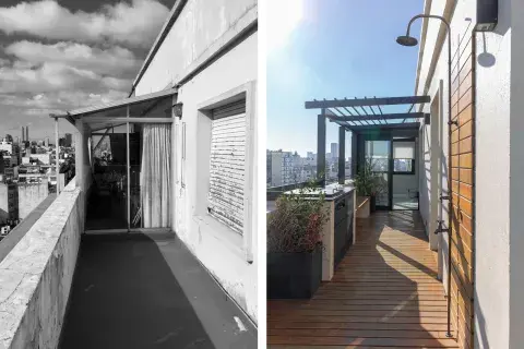 El nuevo espacio se hizo tomando la línea de la antigua ventana-balcón, mientras que en el living instalaron una ventana con antepecho para poder apoyar el respaldo del sillón.