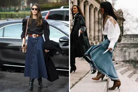 Las faldas larga en denim están a la órden del día