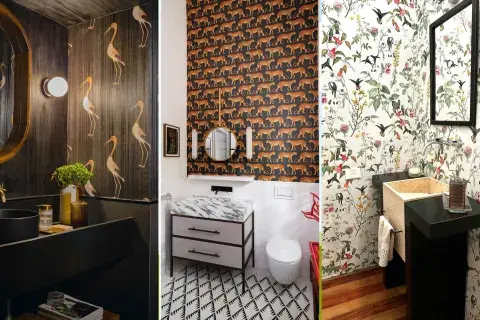 A la izquierda, garzas de Mercedes Costal. En el centro, leopardos con diseño de ‘Leopard Walk’ (Cole & Son). A la derecha, las aves de Berry Design.
