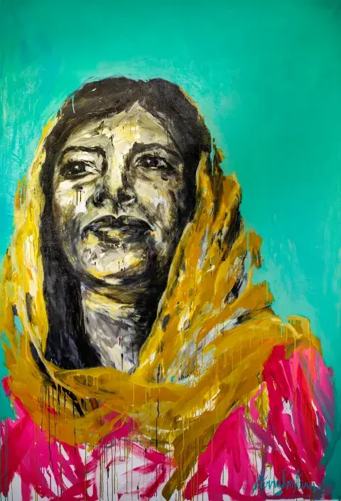 Malala Yousafzai recreada por la finlandesa Minna Pietarinen. Malala Yousafzai recreada por la finlandesa Minna Pietarinen.