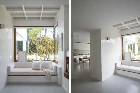 Este rincón vidriado ya existía, así como también el sillón de obra, para el que Ingrid retapizó la colchoneta y los almohadones. Revestimiento de cerámicos de 10x10 (Acuarela). Aberturas (Tecnoperfiles). Este rincón vidriado ya existía, así como también el sillón de obra, para el que Ingrid retapizó la colchoneta y los almohadones. Revestimiento de cerámicos de 10x10 (Acuarela). Aberturas (Tecnoperfiles).