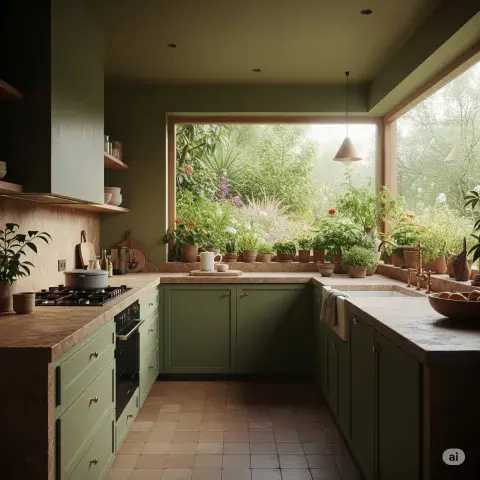  4. Verde oliva y acabados naturales: conexión con la naturaleza