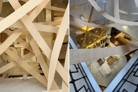 La Casona Quintana entrelazó papel de envolver en una instalación artística que le dio marco a su muestra de sillas premiadas. La Casona Quintana entrelazó papel de envolver en una instalación artística que le dio marco a su muestra de sillas premiadas.