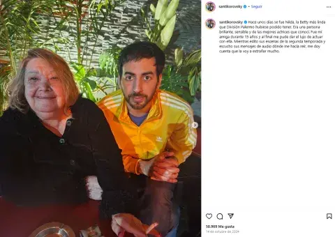 El posteo de Santiago Korovsky anunciando el fallecimiento de Nilda Sindaco, Betty de División Palermo. El posteo de Santiago Korovsky anunciando el fallecimiento de Nilda Sindaco, Betty de División Palermo.