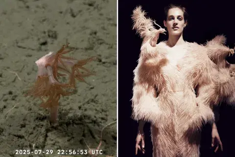 Comparación con un vestido de la colección Sympoiesis de Iris van Herpen. Comparación con un vestido de la colección Sympoiesis de Iris van Herpen.