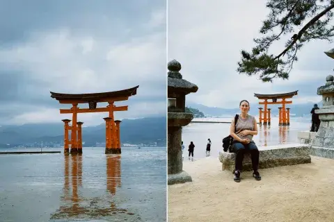 Miyajima, una isla sagrada famosa por el gran torii rojo que parece flotar en el agua cuando sube la marea. Miyajima, una isla sagrada famosa por el gran torii rojo que parece flotar en el agua cuando sube la marea.