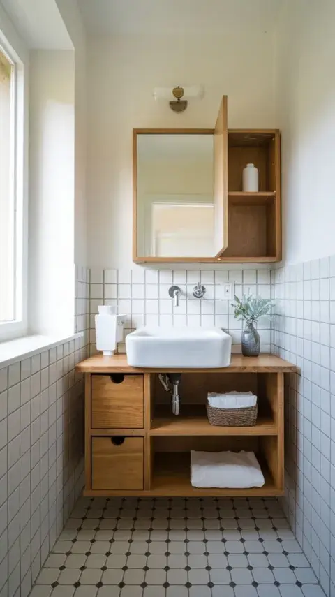 Vanitorys y muebles de guardado originales para baños pequeños