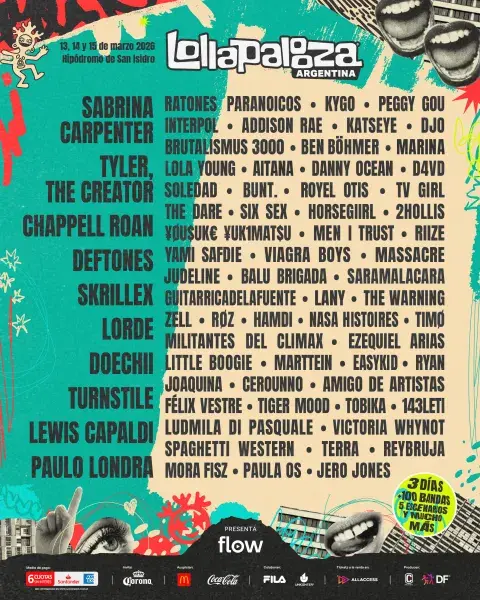 Foto de line up Lollapalooza 2026 en Argentina.