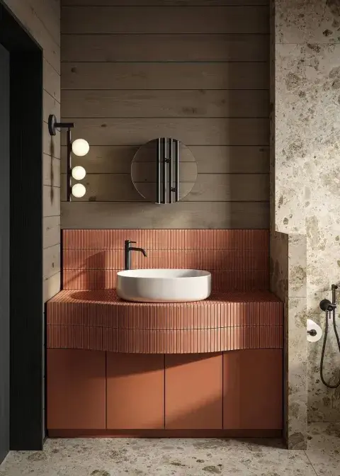 Los colores de baños que son tendencia en 2025: lavamanos protagonistas