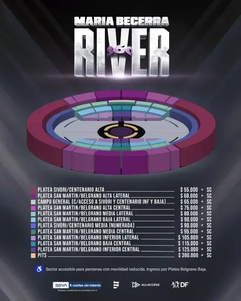Mapa de precios para el show de María Becerra. Mapa de precios para el show de María Becerra.