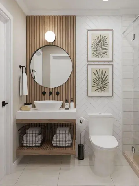 Apostá por muebles bajolavabo que vayan de pared a pared, con cajones, estantes y espacios ocultos.