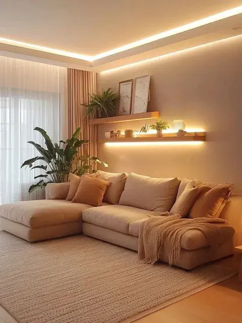 Integrá iluminación LED en estanterías, muebles o cornisas para lograr una luz indirecta y sofisticada, sin elementos visibles que interfieran con la estética. Integrá iluminación LED en estanterías, muebles o cornisas para lograr una luz indirecta y sofisticada, sin elementos visibles que interfieran con la estética.