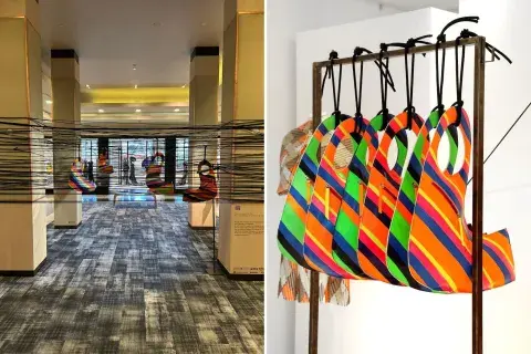 Las carteras que diseñó junto a su amiga Marta Minujin se exhiben como accesorio y como obra de arte. Llevan la firma de la artista plástica.. Las carteras que diseñó junto a su amiga Marta Minujin se exhiben como accesorio y como obra de arte. Llevan la firma de la artista plástica..
