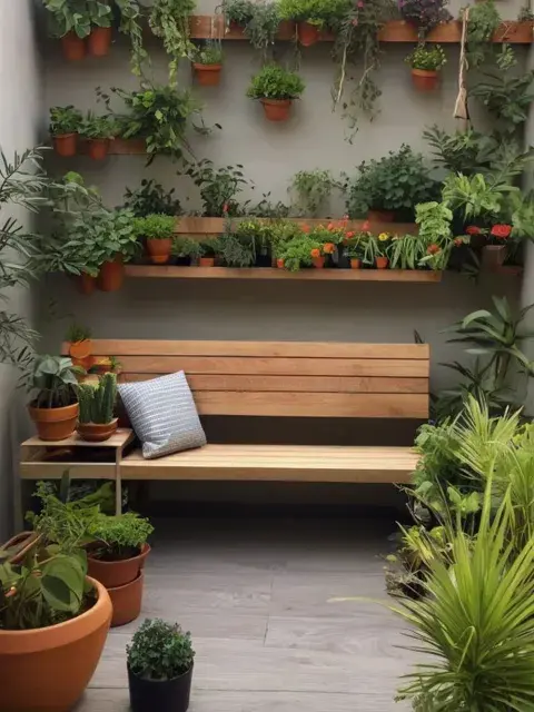 Elegí bancos que escondan herramientas de jardinería de manera elegante, combinando funcionalidad y estética.