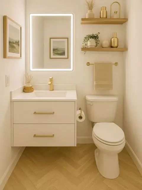 Optá por toalleros, portarrollos o dispensadores de pared y mantené las superficies despejadas.