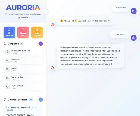 Auroria es una plataforma de inteligencia artificial diseñada exclusivamente para escuelas, para que puedan integrar IA sin miedo 