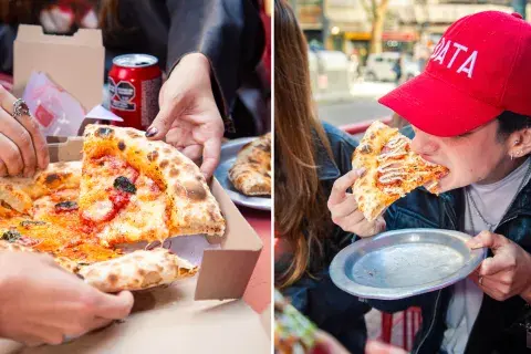 Pizza y una chica comiendo una pizza Pizza y una chica comiendo una pizza