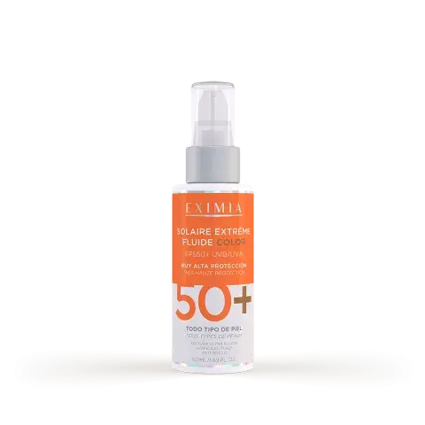 Solaire Extreme Fluide Color: Protector solar con color y muy alta protección UVB/UVA FPS 50. Para todo tipo de piel y con una textura super fluida. Se absorbe de manera inmediata, unificando el tono. (EXIMIA $29,000) Solaire Extreme Fluide Color: Protector solar con color y muy alta protección UVB/UVA FPS 50. Para todo tipo de piel y con una textura super fluida. Se absorbe de manera inmediata, unificando el tono. (EXIMIA $29,000)