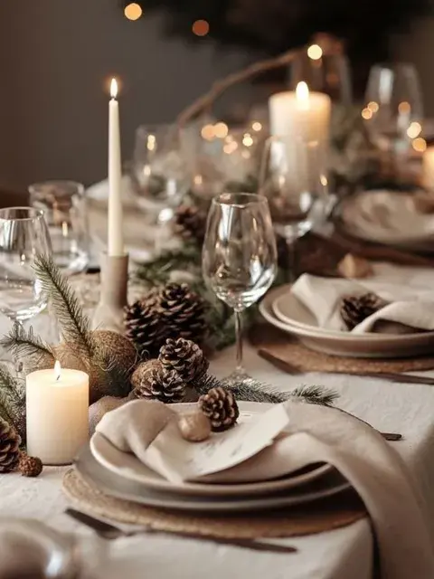 Las velas blancas aportan calma y elegancia, mientras que las luces LED blancas o cálidas realzan la luminosidad del ambiente y crean una atmósfera festiva. Las velas blancas aportan calma y elegancia, mientras que las luces LED blancas o cálidas realzan la luminosidad del ambiente y crean una atmósfera festiva.