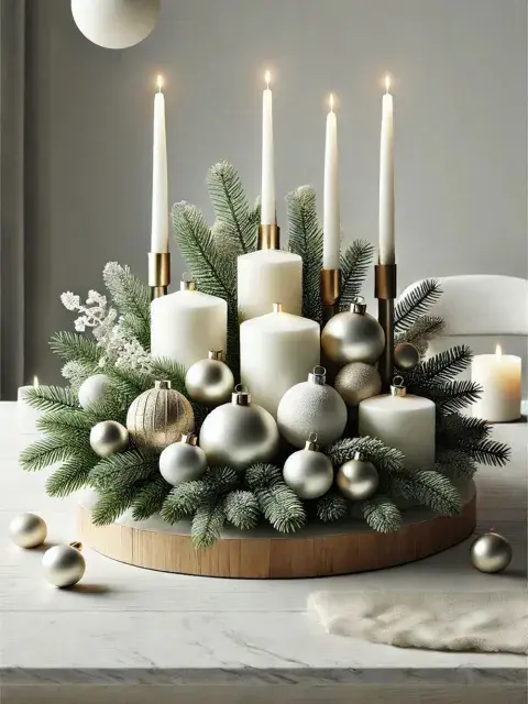Podés armarlo con velas, borlas de navidad y pedazos de pino Podés armarlo con velas, borlas de navidad y pedazos de pino