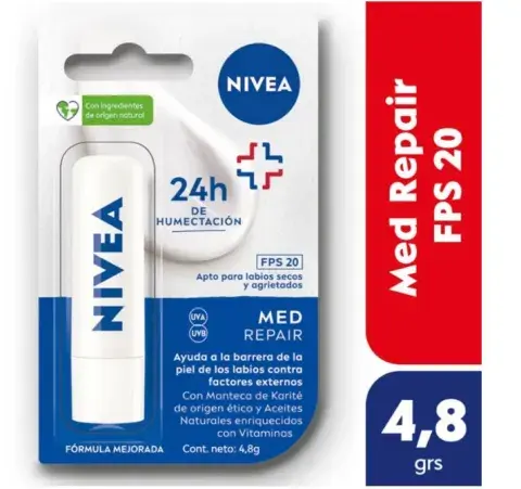 Protector labial humectante med repair fps 20 4.8 gr (NIVEA $6.264,08) Protector labial humectante med repair fps 20 4.8 gr (NIVEA $6.264,08)